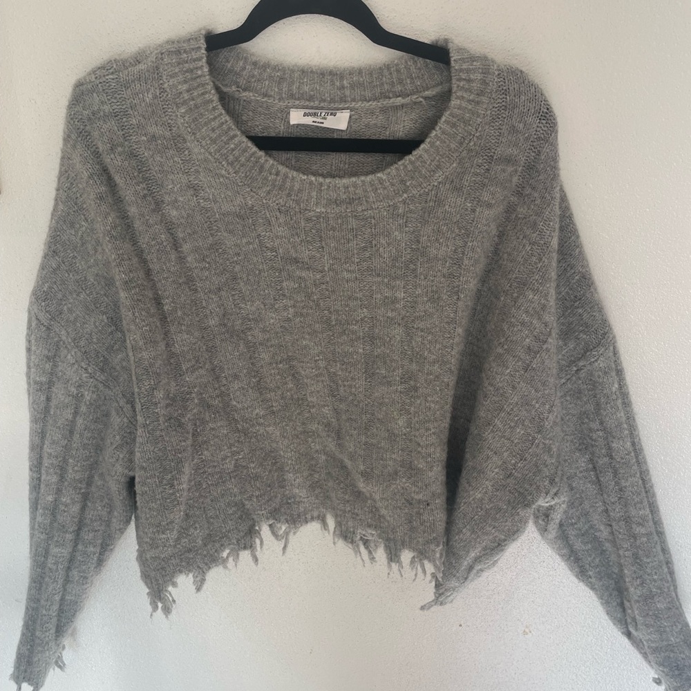 Double Zero Grey Fringe Crop Sweater